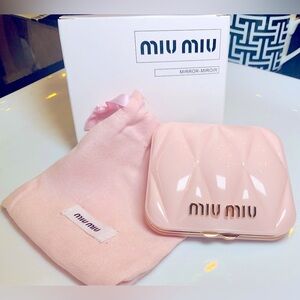 Authentic Miu Miu Pink Modern Quilted Compact Mirror Full Inclusion